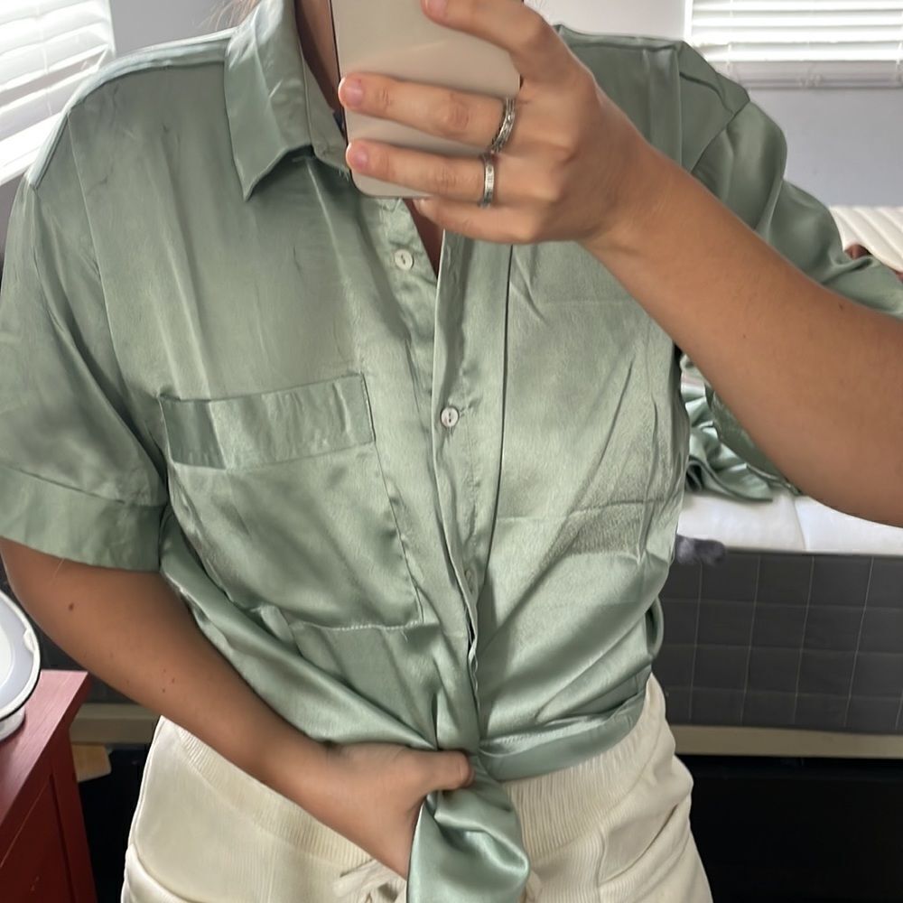 Satin button down